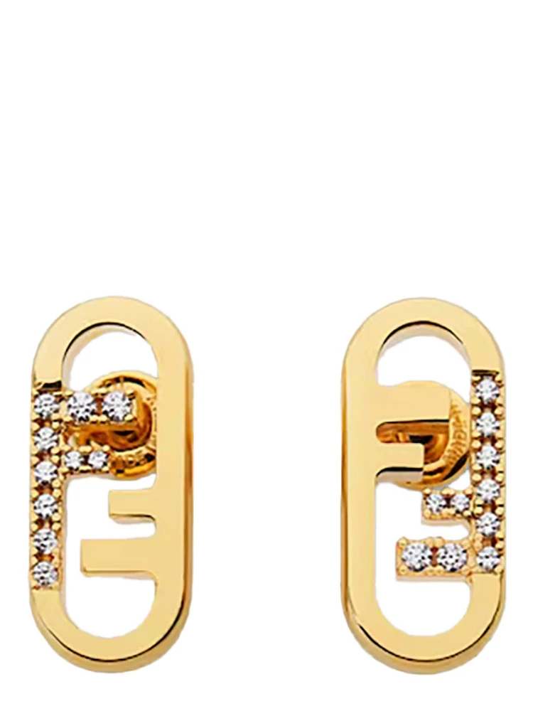 Gold-Colored Earrings with FF Design and Crystal Decorations in Bronze Woman