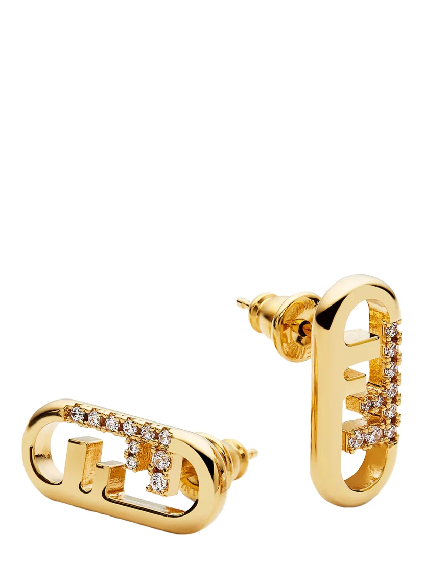 Gold-Colored Earrings with FF Design and Crystal Decorations in Bronze Woman