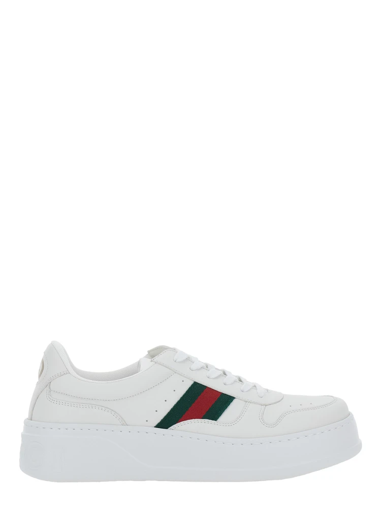 White Sneakers with Web Detail and Oversized Sole in Leather Man