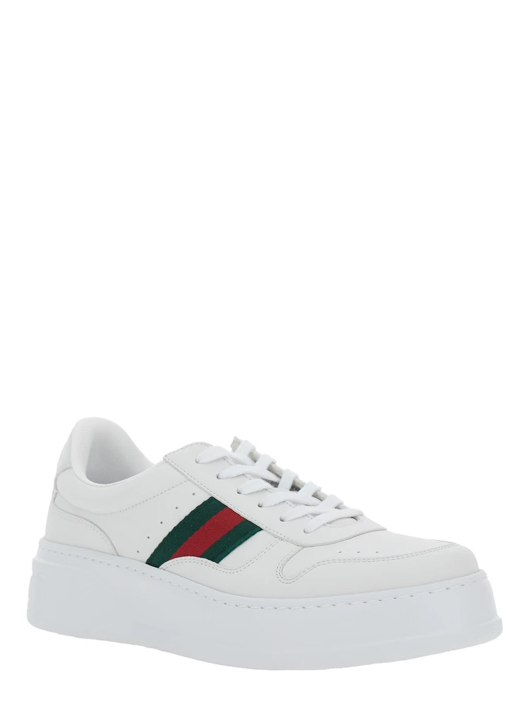 White Sneakers with Web Detail and Oversized Sole in Leather Man alternative