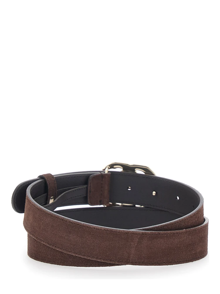Brown Belt with GG Buckle Closure on the Front in Suede Woman alternative