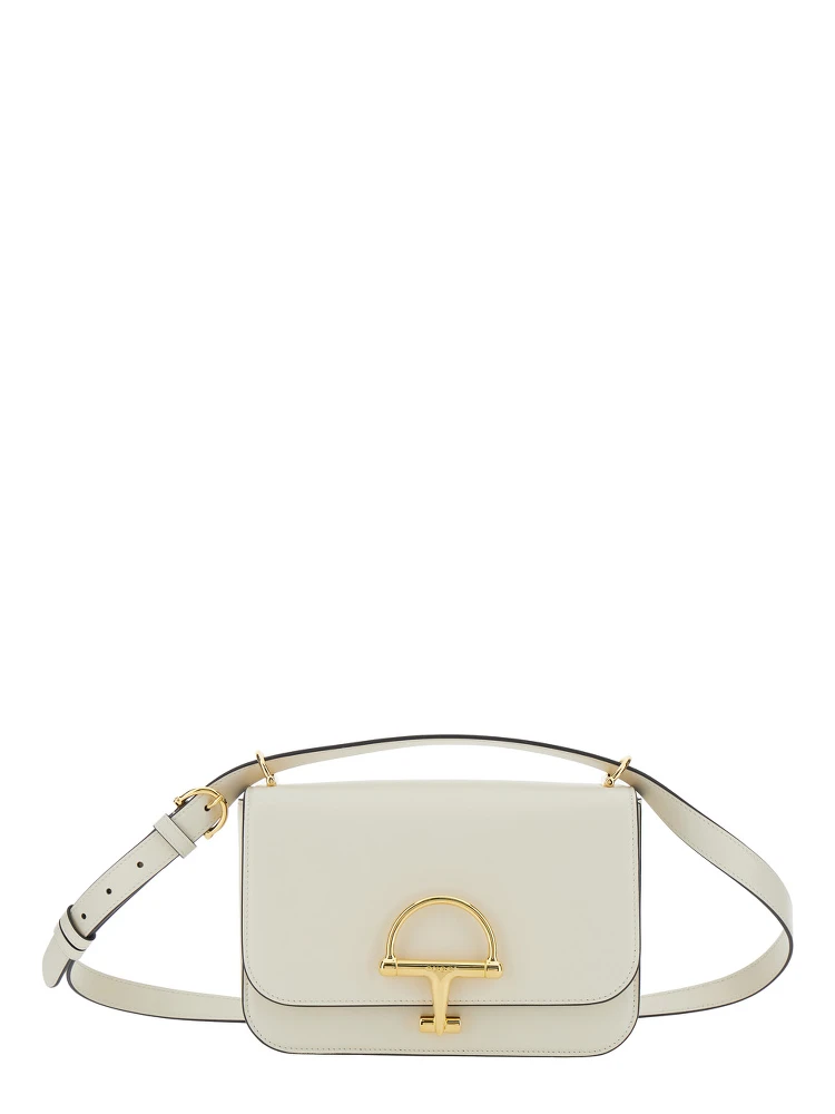Siena Small White Shoulder Bag with Claw on the Front in Leather Woman