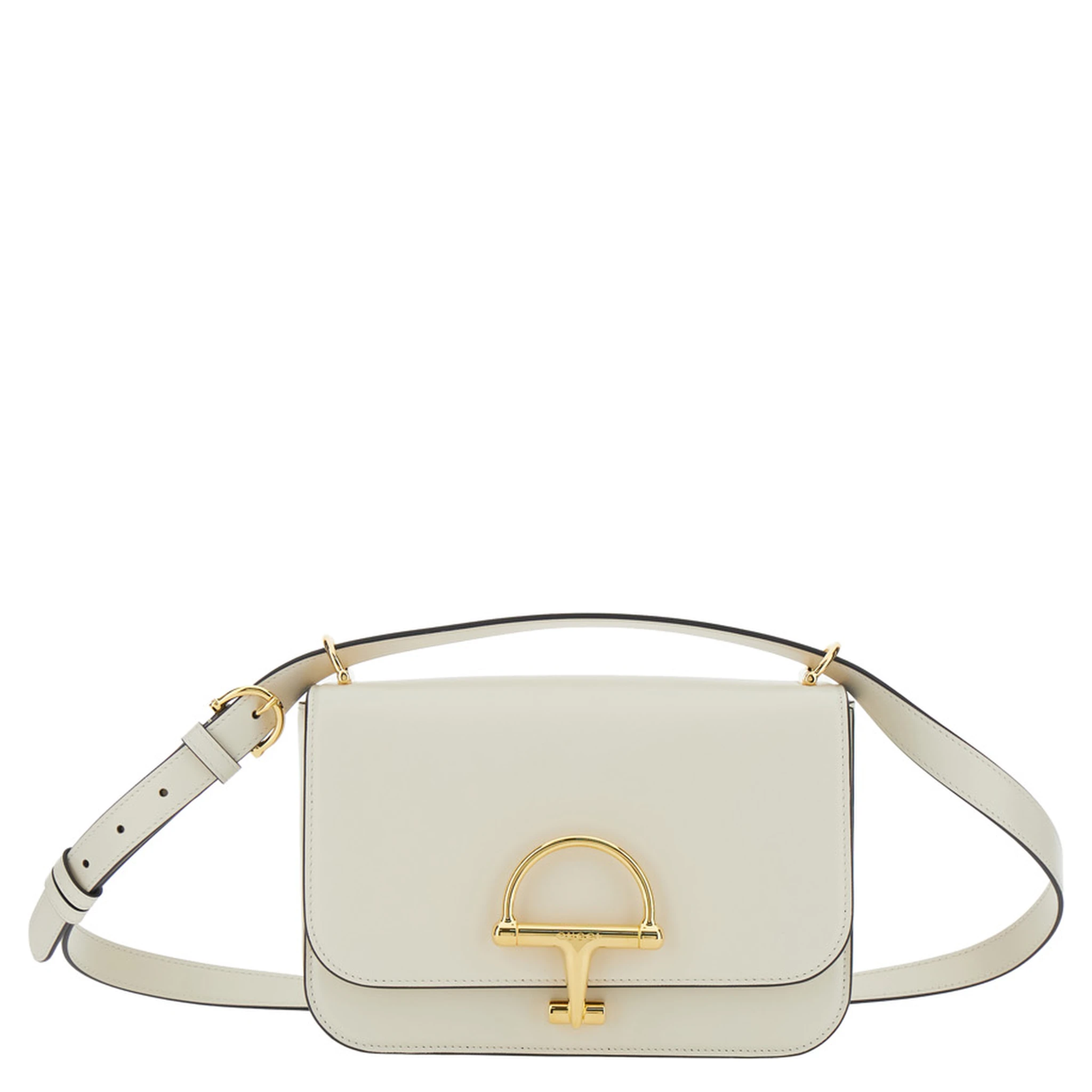 Siena Small White Shoulder Bag with Claw on the Front in Leather Woman
