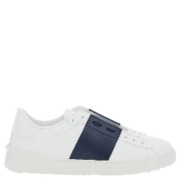 Open White Low Top Sneakers with Contrasting Band and Studs in Leather Man