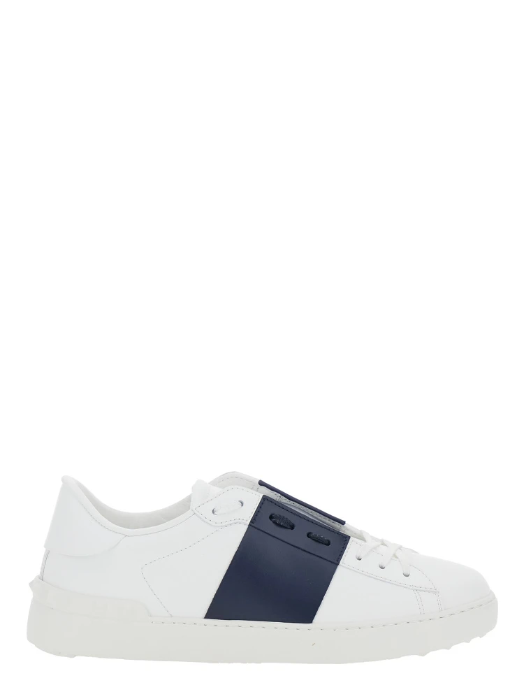 Open White Low Top Sneakers with Contrasting Band and Studs in Leather Man