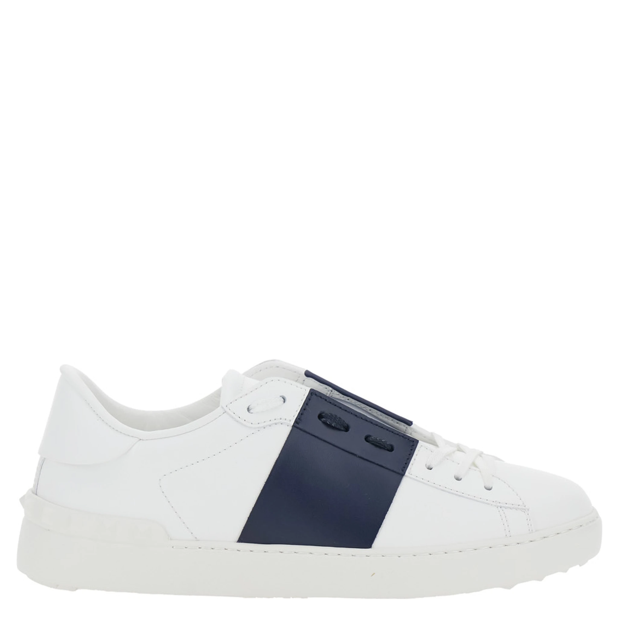 Open White Low Top Sneakers with Contrasting Band and Studs in Leather Man