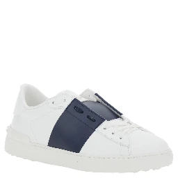 Open White Low Top Sneakers with Contrasting Band and Studs in Leather Man