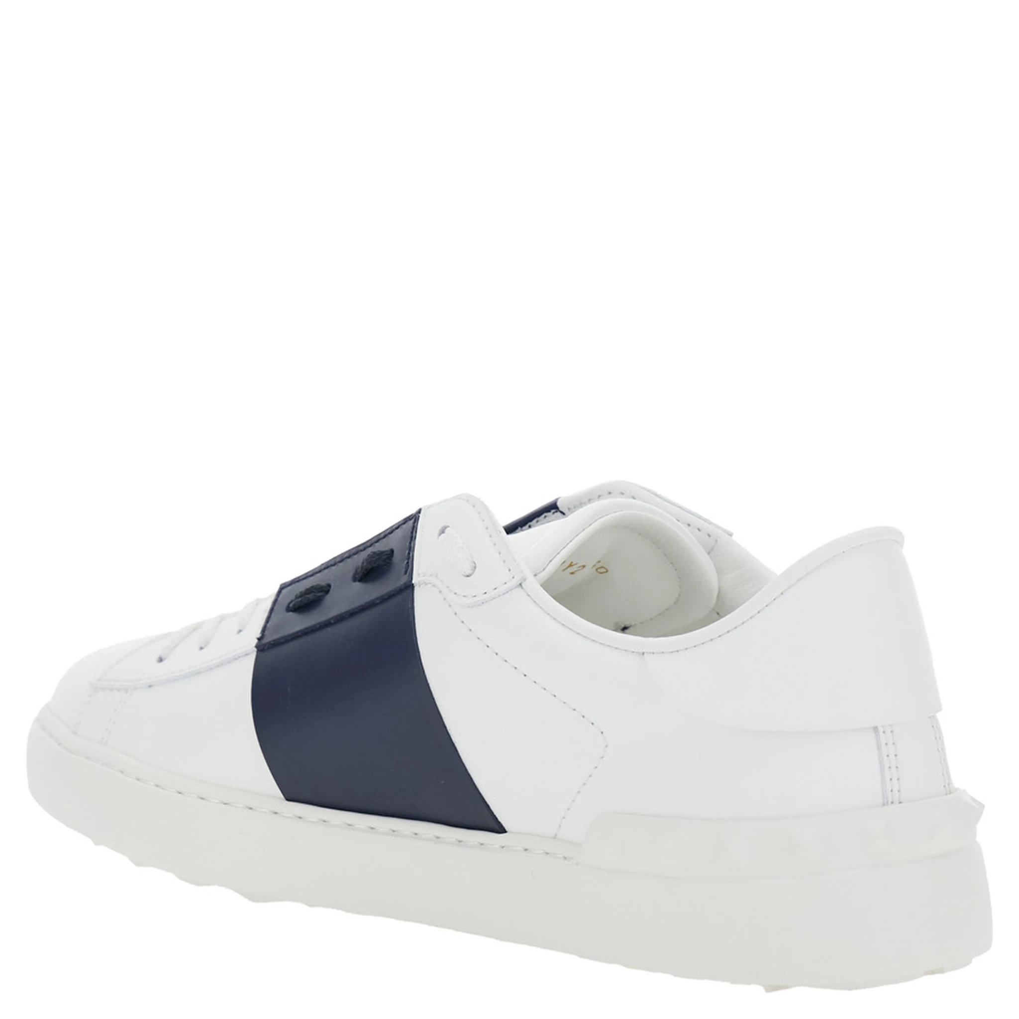 Open White Low Top Sneakers with Contrasting Band and Studs in Leather Man