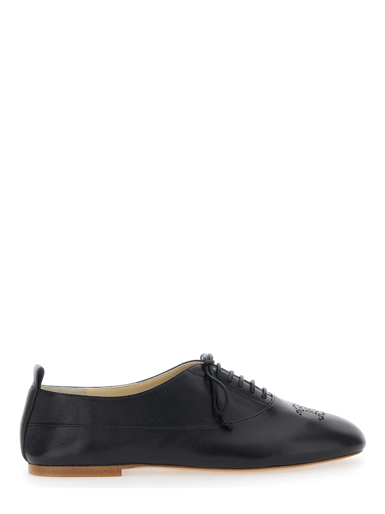 Black Loafers with Triomphe Print on the Front in Leather Woman