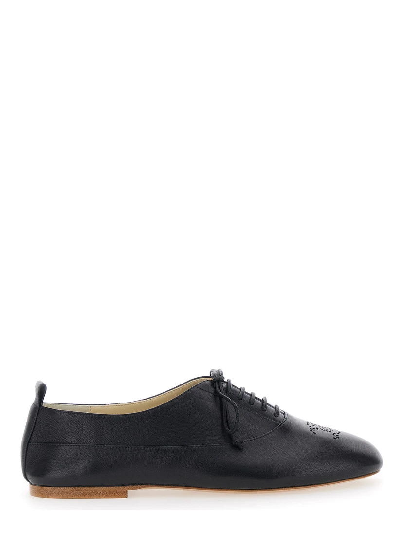 Black Loafers with Triomphe Print on the Front in Leather Woman
