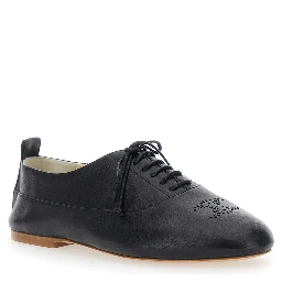 Black Loafers with Triomphe Print on the Front in Leather Woman