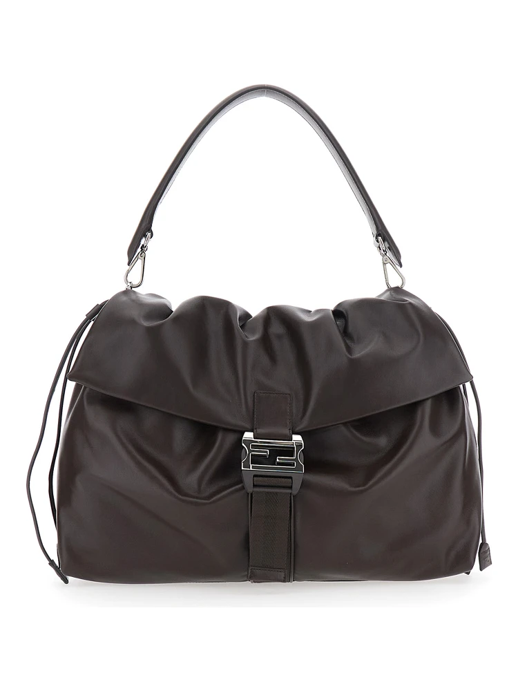 Mama Baguette Large Brown Shoulder Bag with FF Closure on the Front in Leather Woman