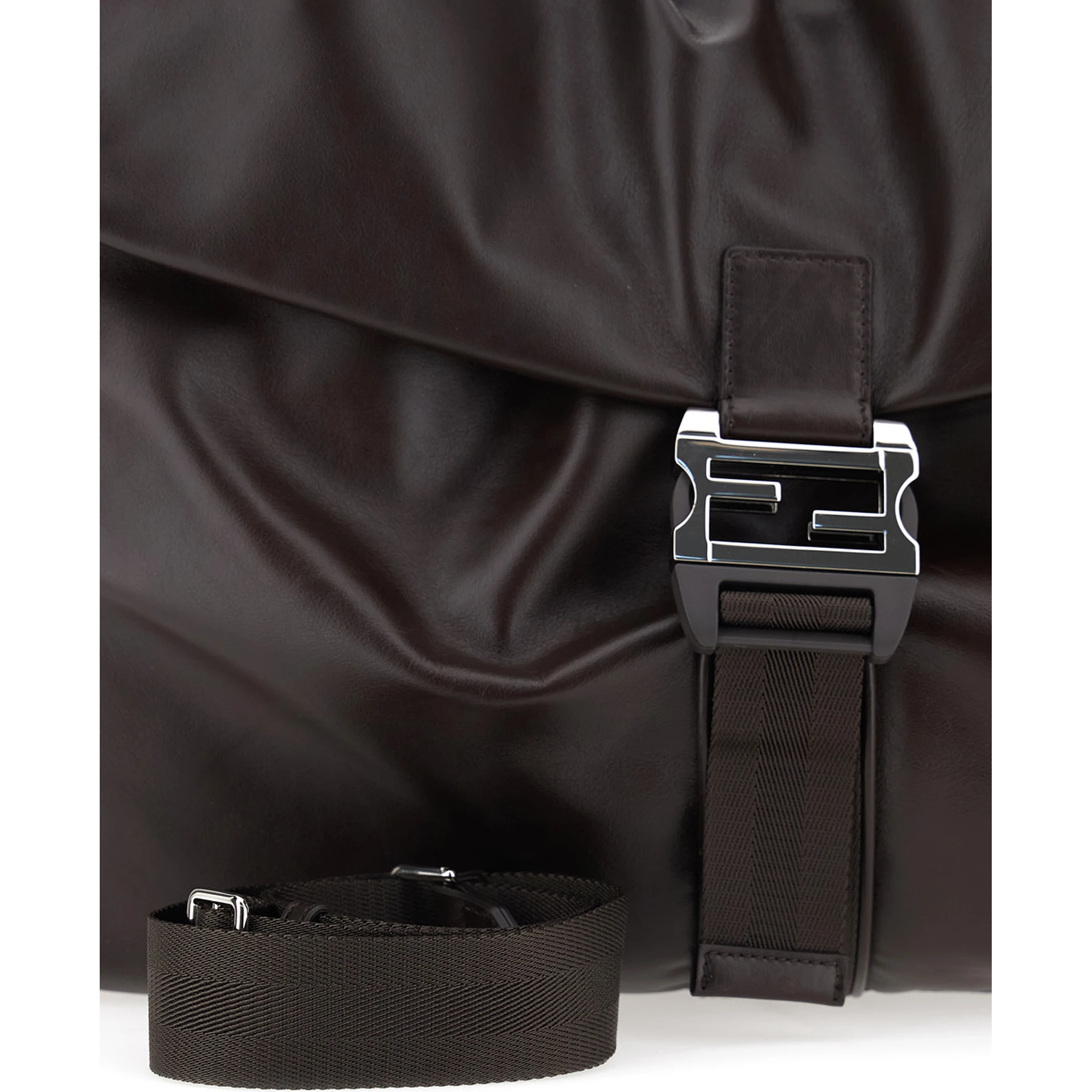 Mama Baguette Large Brown Shoulder Bag with FF Closure on the Front in Leather Woman