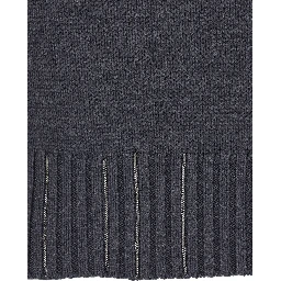 Grey Turtleneck Sweater with Beaded Embroidery on the Waist and Dropped Shoulders in Wool Woman