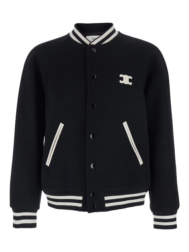 Black Jacket with Classic Collar and Logo Patch on the Front in Cotton Man