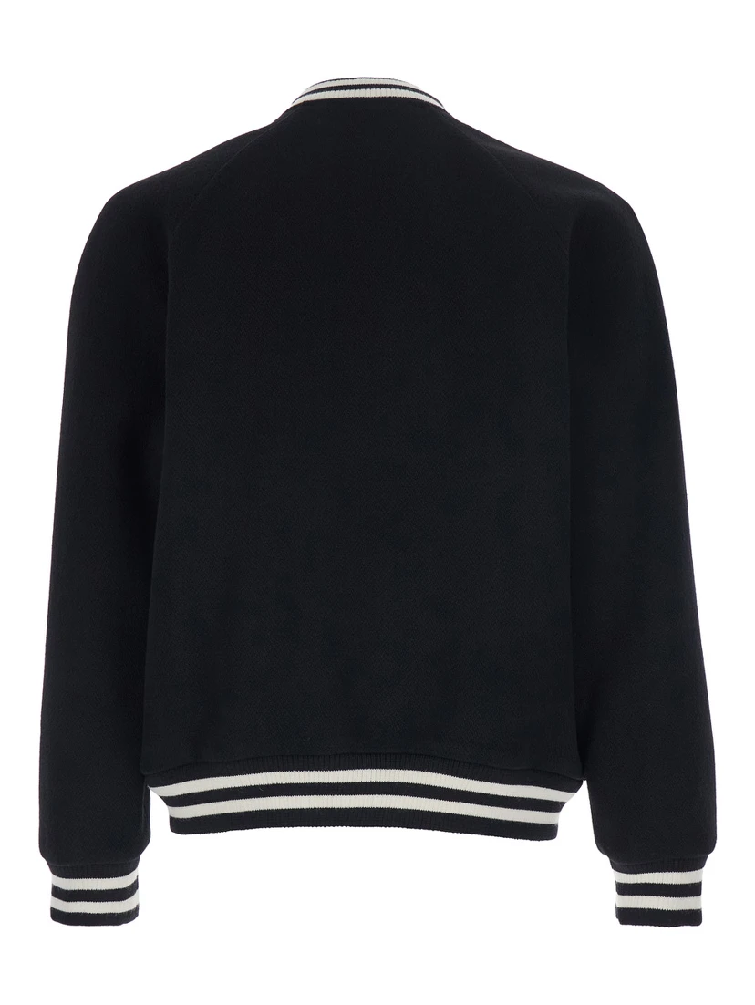 Black Jacket with Classic Collar and Logo Patch on the Front in Cotton Man