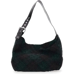 Maxime Grande Dark Green Shoulder Bag with Adjustable Strap and Tartan Pattern in Wool Woman