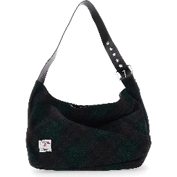 Maxime Grande Dark Green Shoulder Bag with Adjustable Strap and Tartan Pattern in Wool Woman