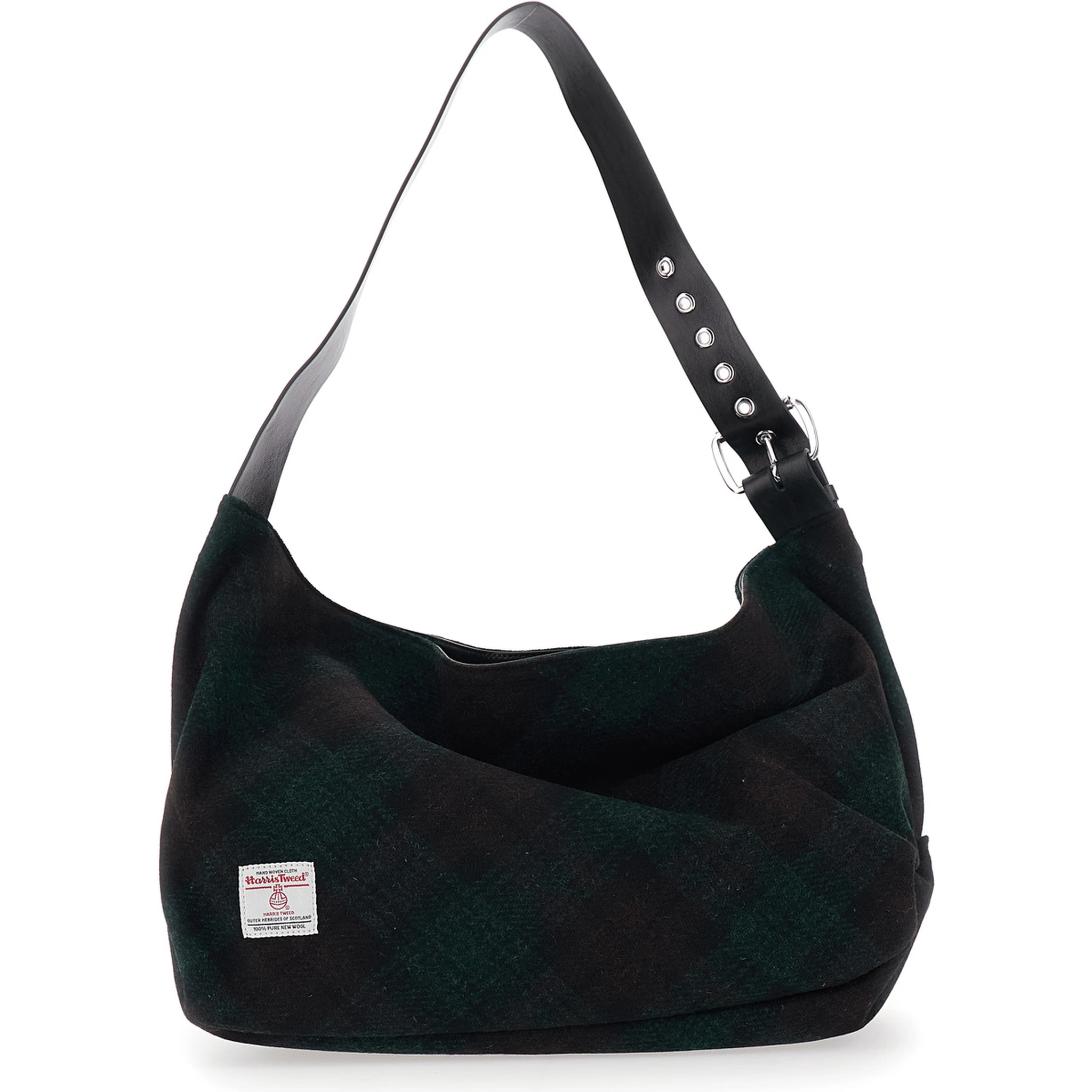 Maxime Grande Dark Green Shoulder Bag with Adjustable Strap and Tartan Pattern in Wool Woman