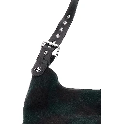 Maxime Grande Dark Green Shoulder Bag with Adjustable Strap and Tartan Pattern in Wool Woman
