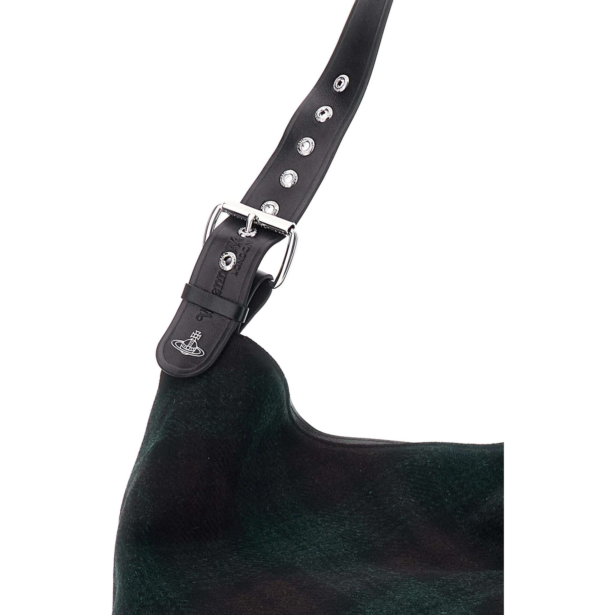 Maxime Grande Dark Green Shoulder Bag with Adjustable Strap and Tartan Pattern in Wool Woman