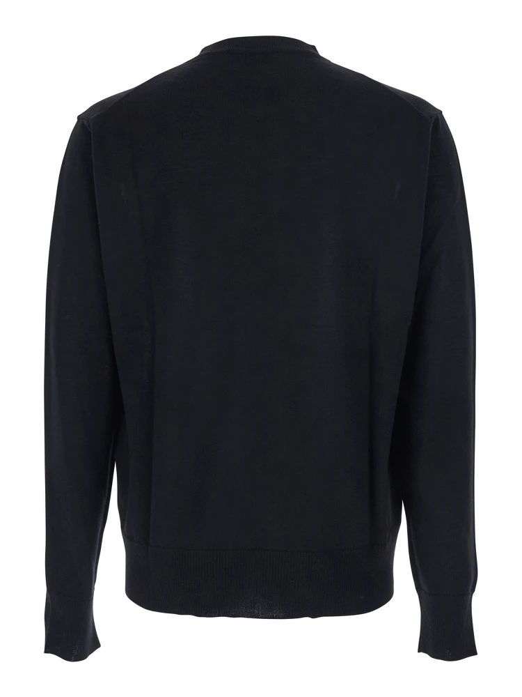 Black Crew NeckSweater with Orb Logo Embroidered on the Front in Wool Blend Man alternative