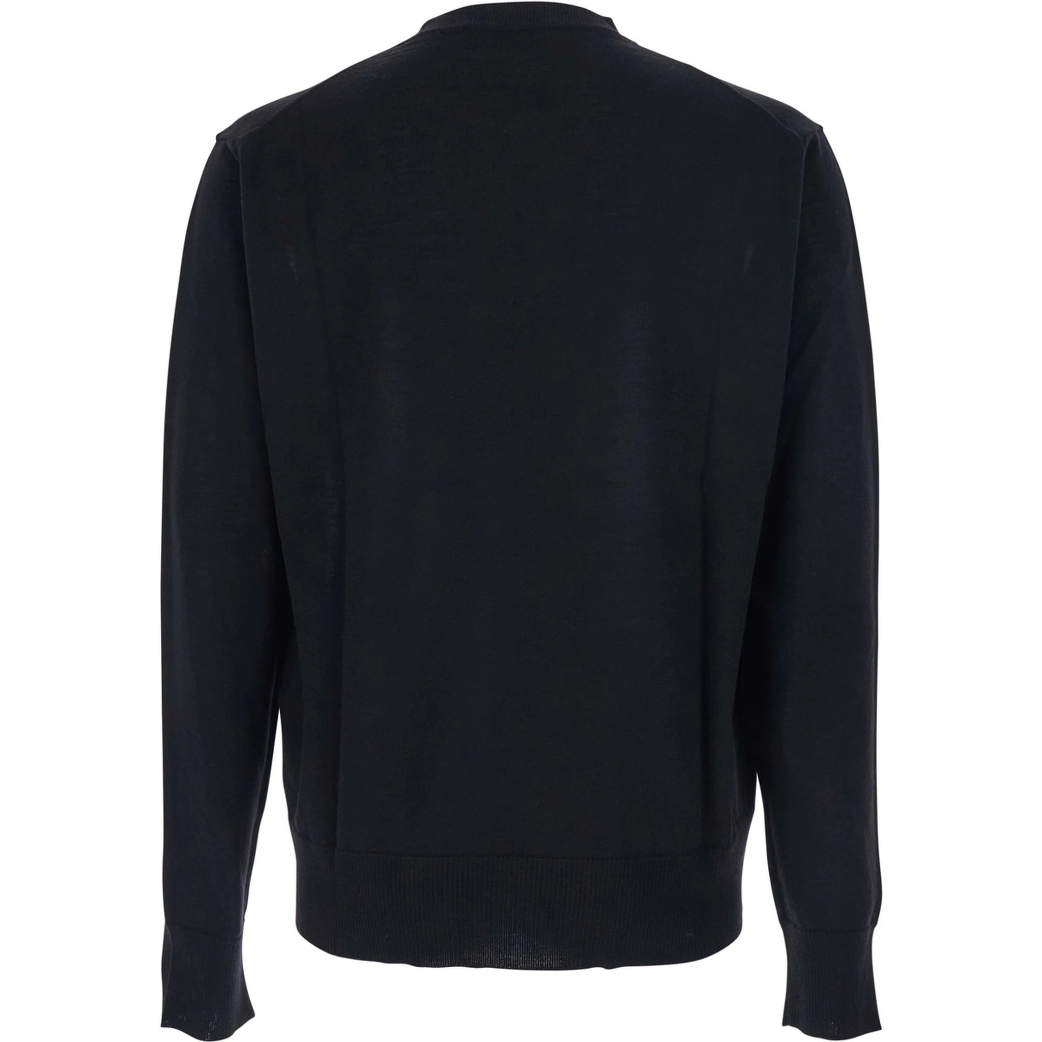 Black Crew NeckSweater with Orb Logo Embroidered on the Front in Wool Blend Man