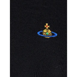 Black Crew NeckSweater with Orb Logo Embroidered on the Front in Wool Blend Man