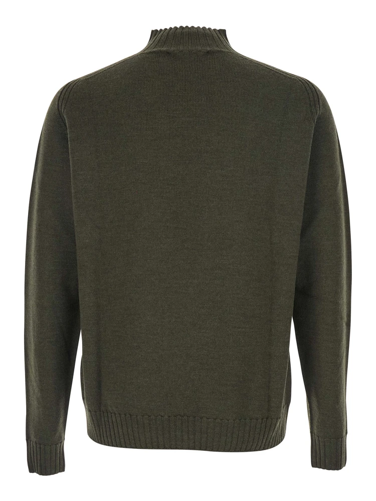 Green Crew Neck Sweater with Orb Logo Embroidered on the Front in Wool Blend Man alternative