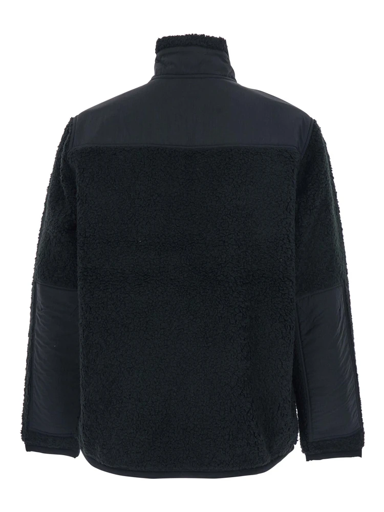 Black Jacket with Mock Neck and Tonal Pony Embroidery on the Front in Tech Fabric and Ecofur Man alternative