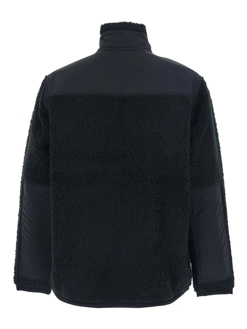 Black Jacket with Mock Neck and Tonal Pony Embroidery on the Front in Tech Fabric and Ecofur Man