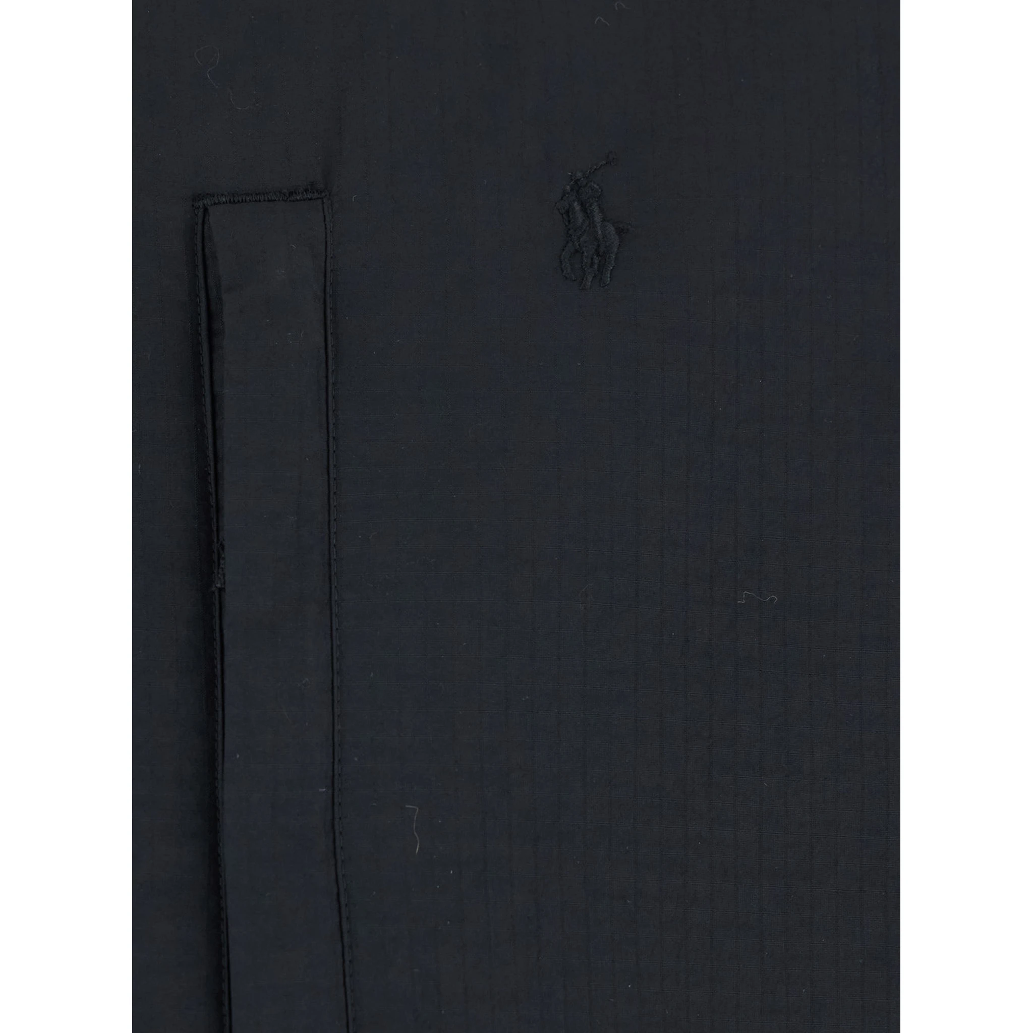 Black Jacket with Mock Neck and Tonal Pony Embroidery on the Front in Tech Fabric and Ecofur Man