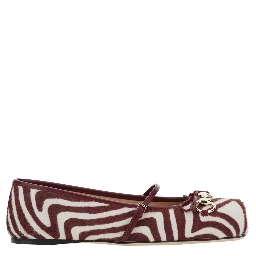 Bordeaux Ballerinas with Clamp on the Front and Square Toe in Ponyskin Leather Woman