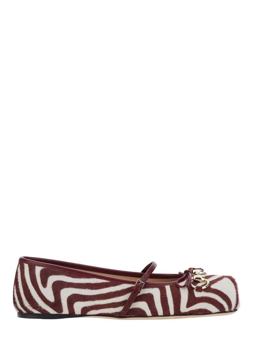 Bordeaux Ballerinas with Clamp on the Front and Square Toe in Ponyskin Leather Woman