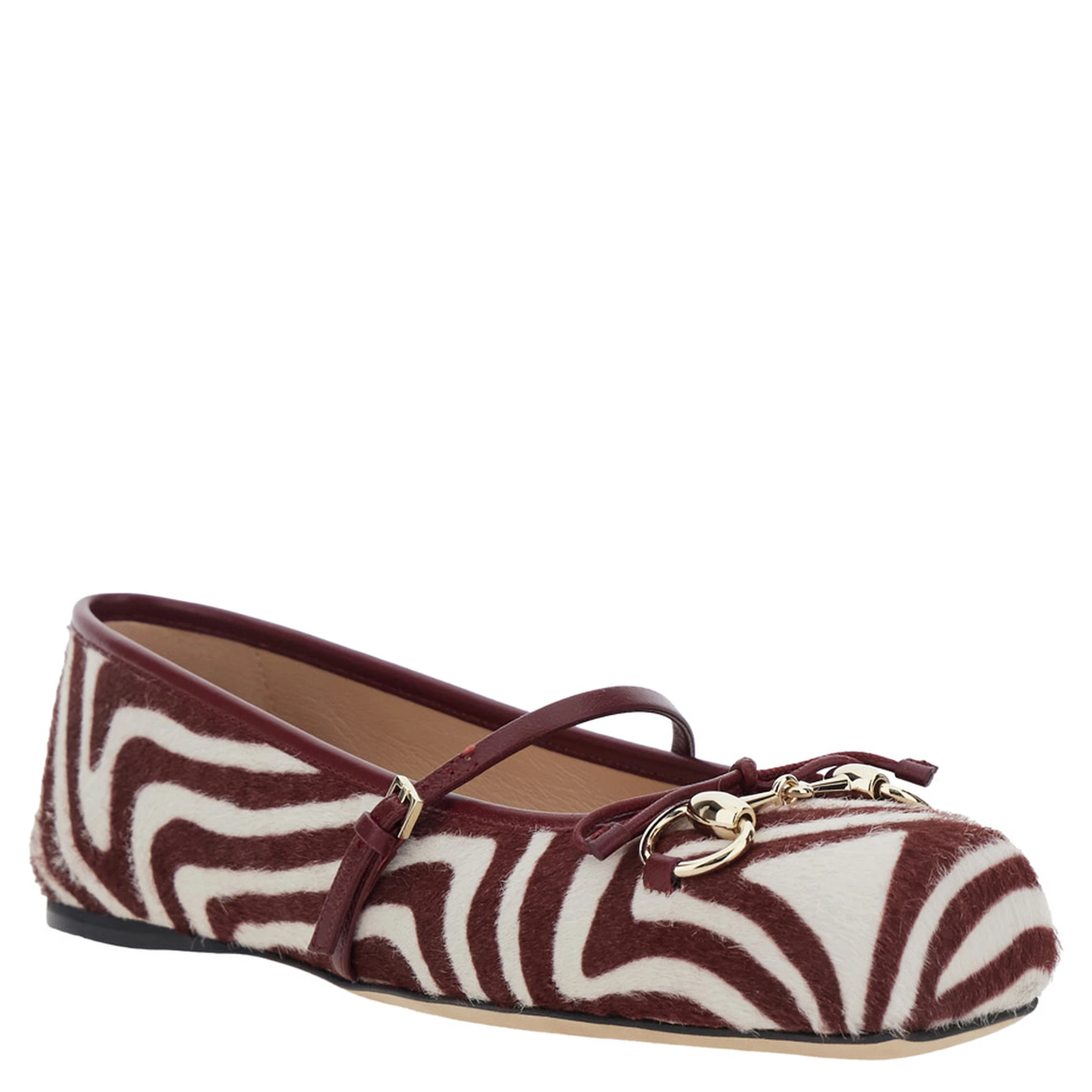 Bordeaux Ballerinas with Clamp on the Front and Square Toe in Ponyskin Leather Woman