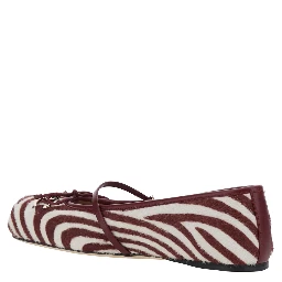 Bordeaux Ballerinas with Clamp on the Front and Square Toe in Ponyskin Leather Woman