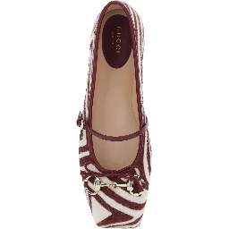 Bordeaux Ballerinas with Clamp on the Front and Square Toe in Ponyskin Leather Woman