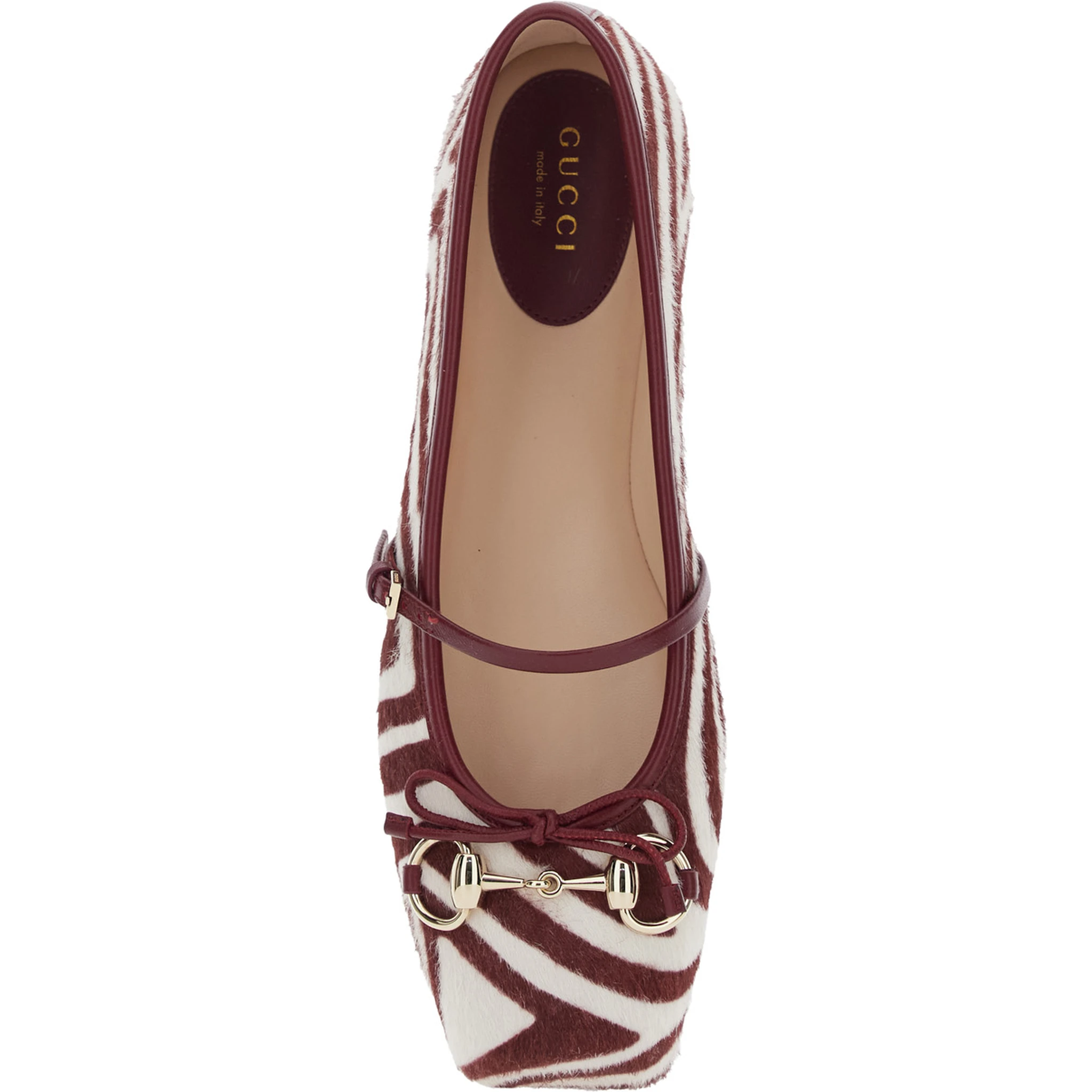 Bordeaux Ballerinas with Clamp on the Front and Square Toe in Ponyskin Leather Woman