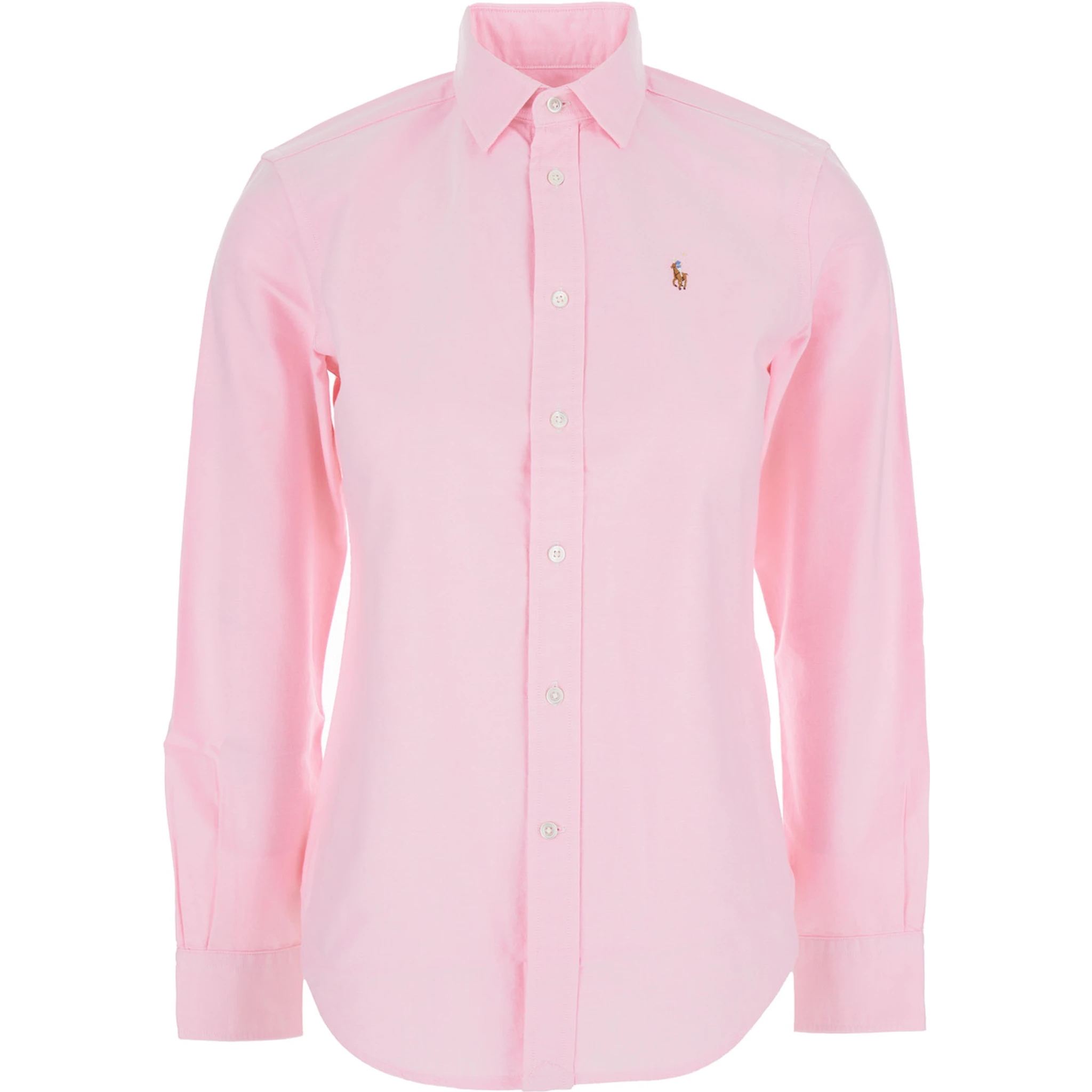 Pink Shirt with Classic Collar and Logo Embroidery on the Front in Cotton Woman
