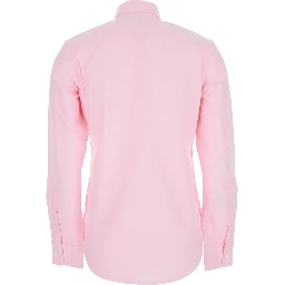 Pink Shirt with Classic Collar and Logo Embroidery on the Front in Cotton Woman