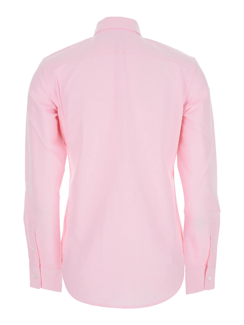 Pink Shirt with Classic Collar and Logo Embroidery on the Front in Cotton Woman