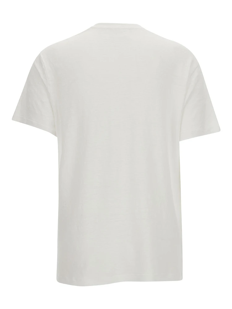 White Crewneck T-Shirt with Contrasting Logo Print in Linen Woman alternative