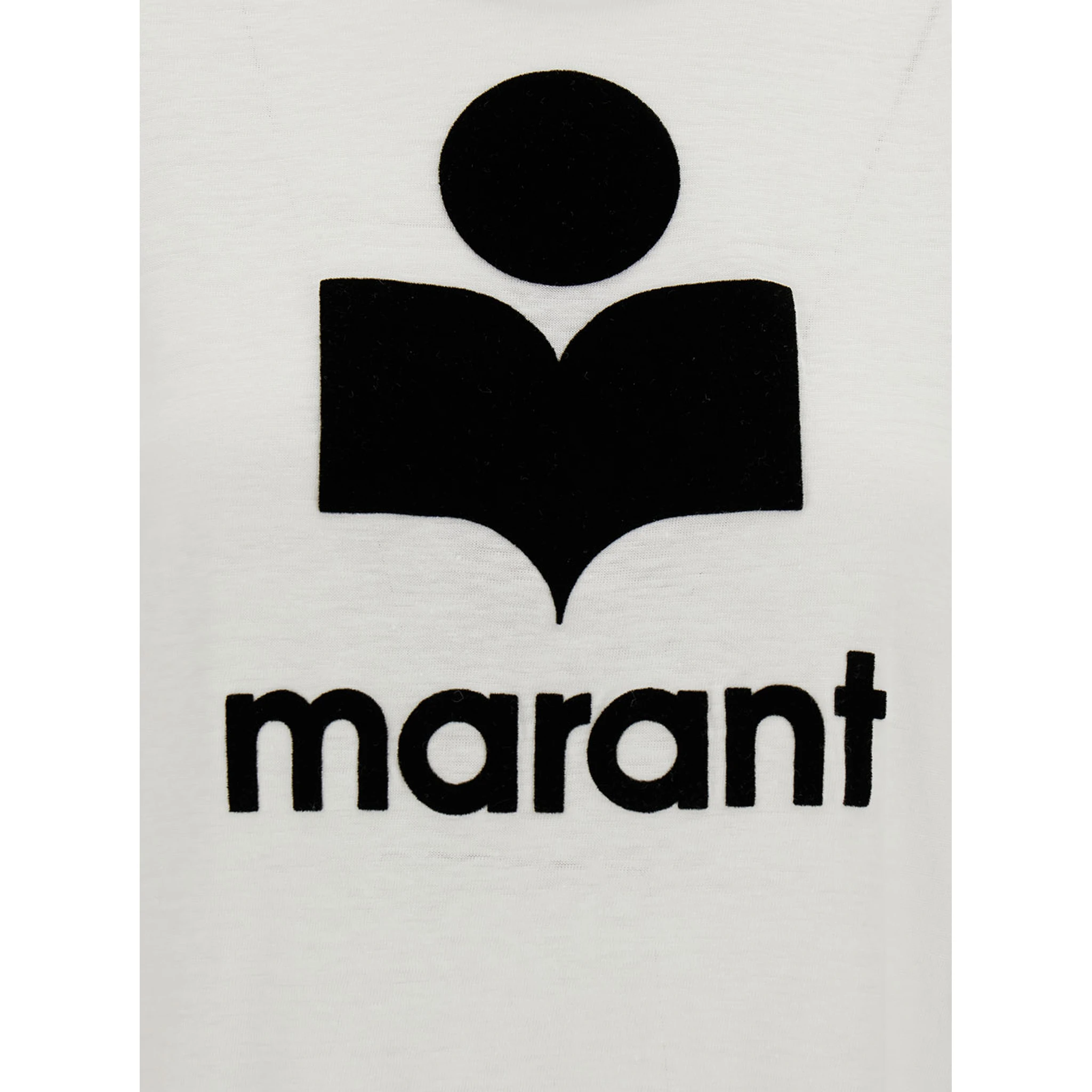 White Crewneck T-Shirt with Contrasting Logo Print in Linen Woman