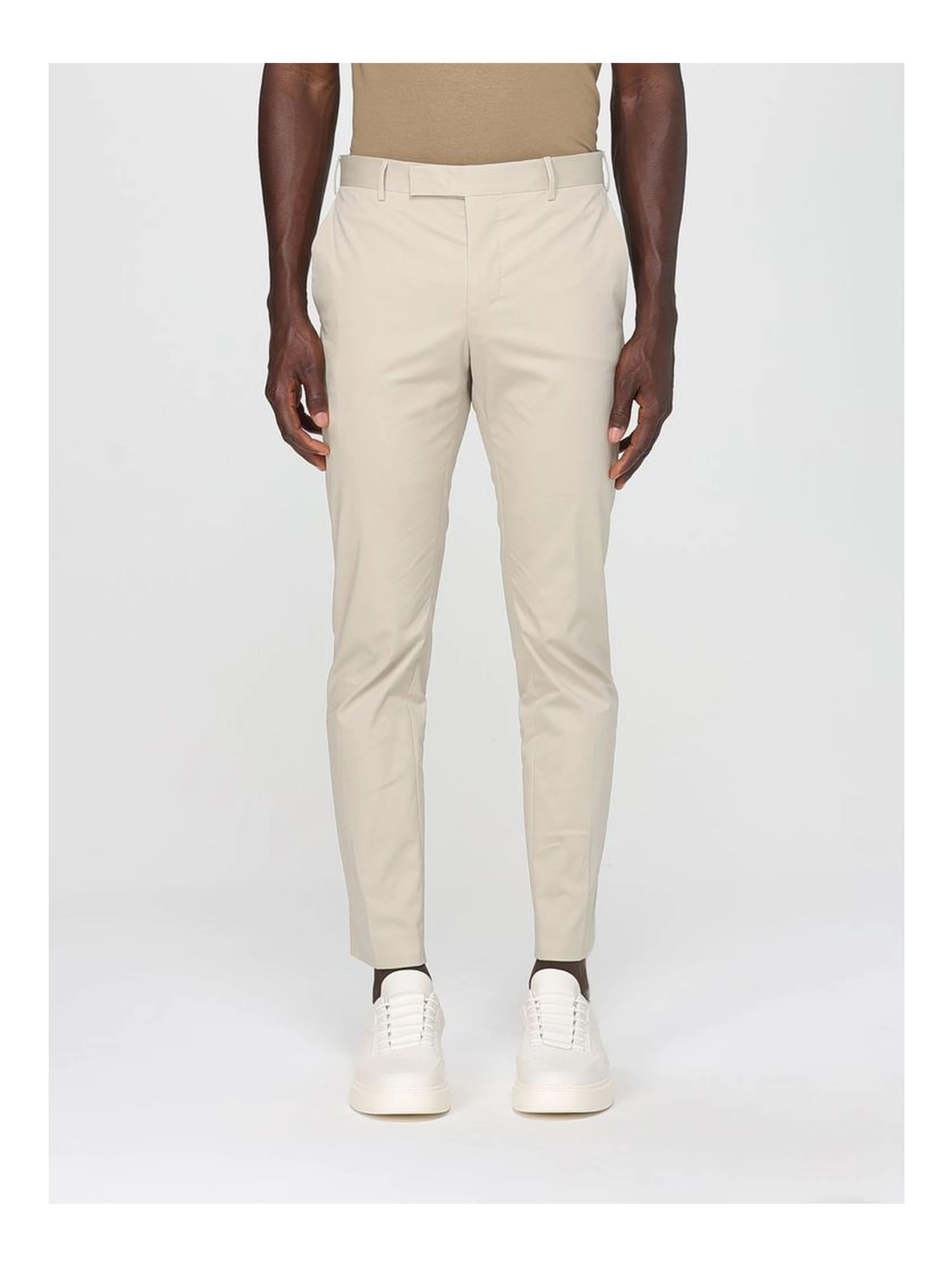 Beige Cotton Casual Pants