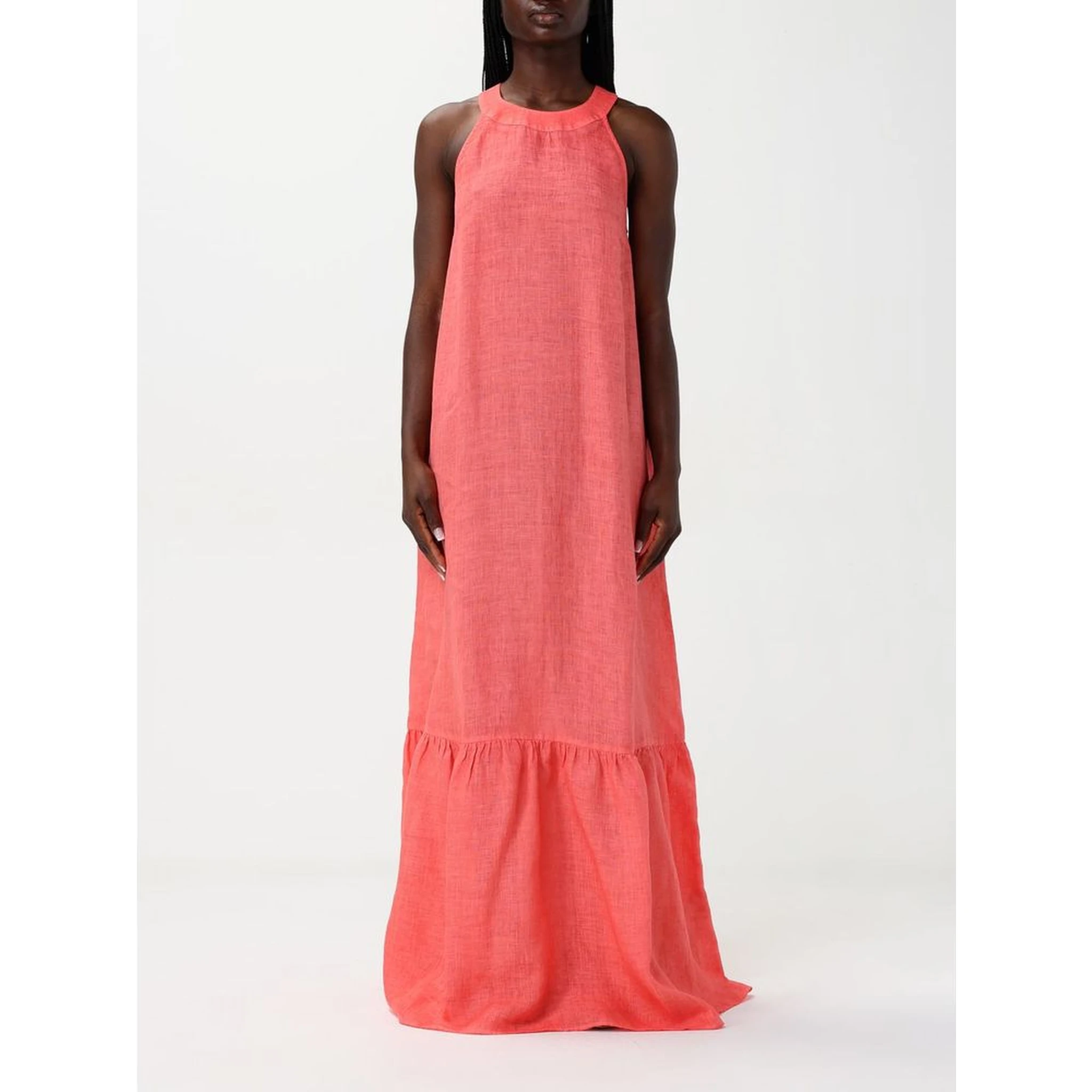 Orange Linen Casual Dress