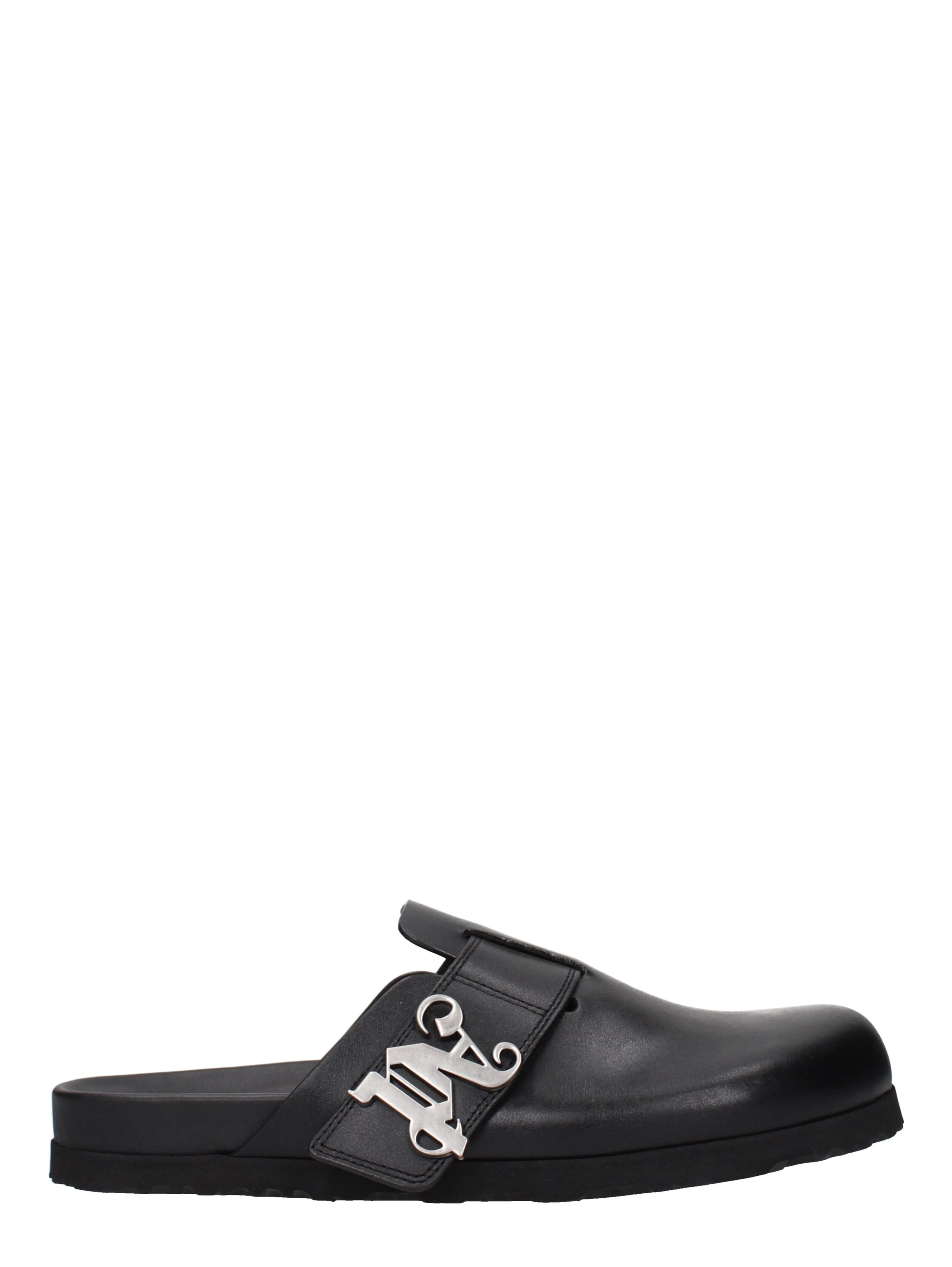 Black Leather Slippers