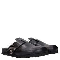 Black Leather Slippers