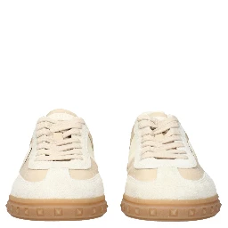 Beige Fabric Low Top Sneakers