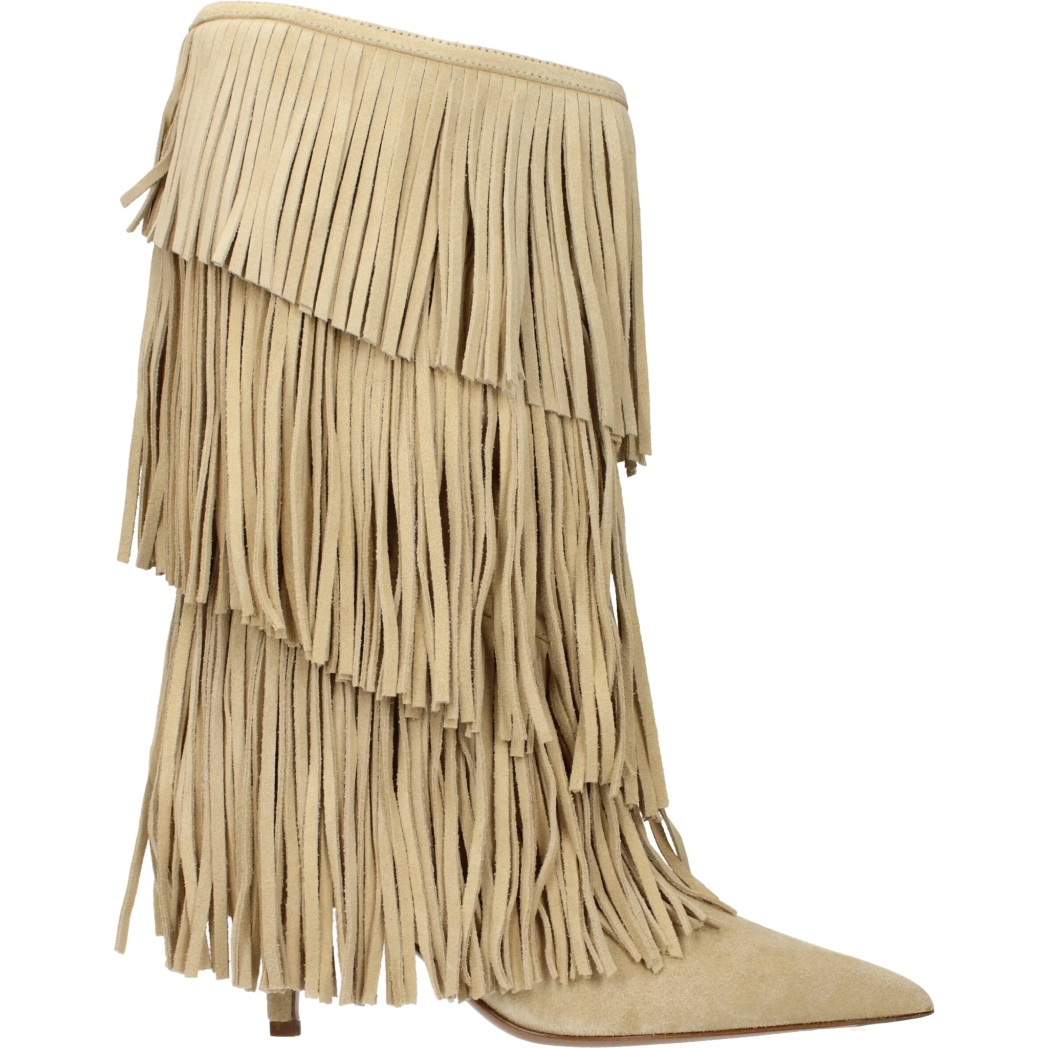 Beige Leather Flat Boots