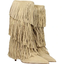 Beige Leather Flat Boots